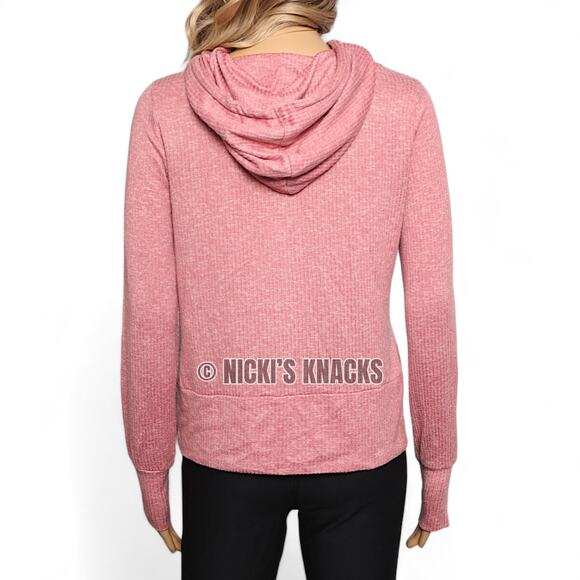 Danskin Ribbed Knit Hoodie Thumbhole Long Sleeve Pullover Pink Size M - Picture 7 of 9